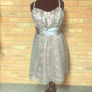 Torrid Plus SZ 18 Gray/Pink Lace Overlay Party 